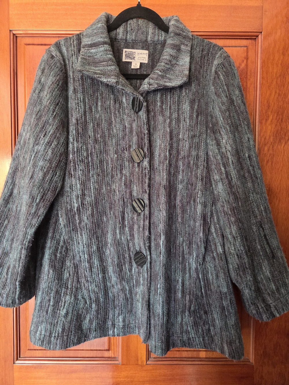 Habitat Clothes To Live In Textured Button Front Jacket Teal Charcoal-Vintage